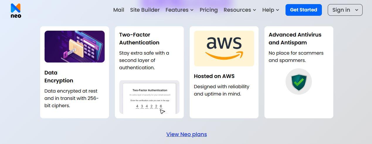 Neo email service provider showing read receipts and follow-up reminder features for entrepreneurs